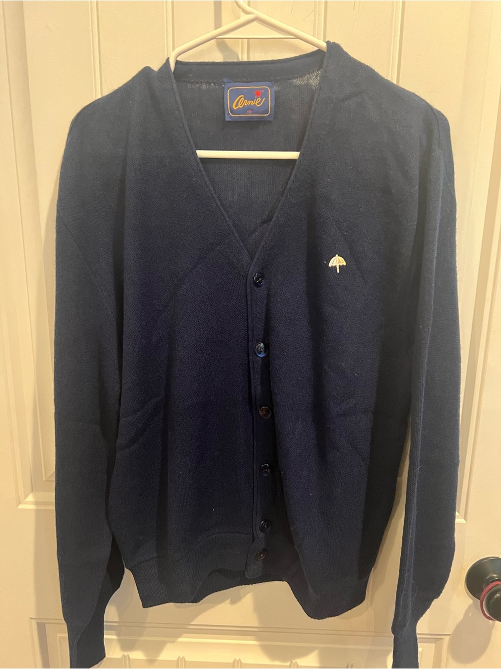 Arnie Navy V-Neck Button-Front Cardigan with Umbrella Accent